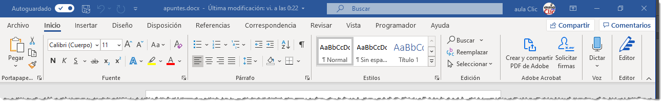 La cinta de opciones de Word